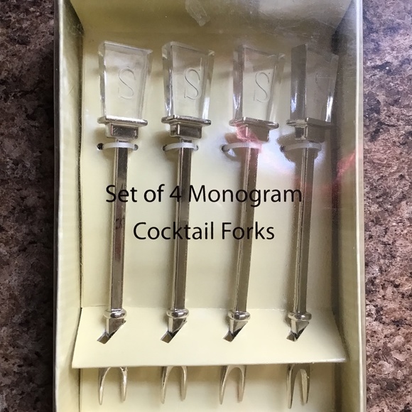 Kitchen Monogram S New Nib Mango Moon Collection Cocktail Forks